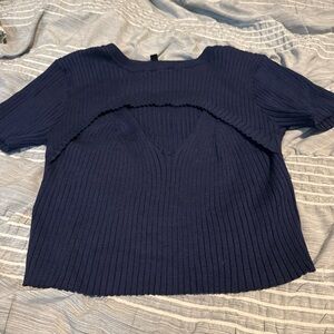 Navy Ribbed Knit Women's Top